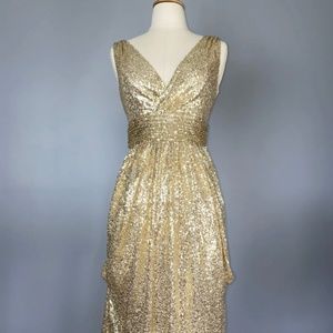 Kate Kasin Women Sequin Dress Sleeveless Maxi Evening Prom Dress Gold Sz 2